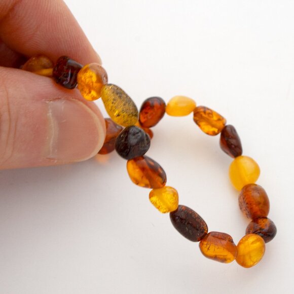 Polished Amber Beads Bracelet, 100% Natural Raw Amber 18cm, Unisex Bracelet - Picture 5 of 7